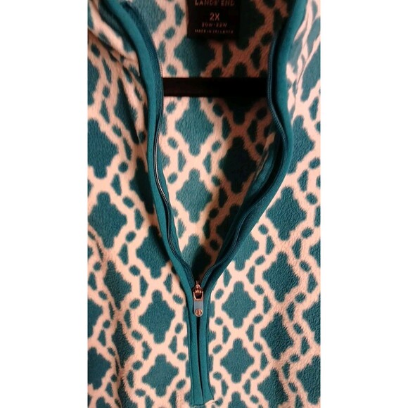Lands End Womens 2x Fleeze Pullover 1/4 Zip Blue-White Outdoors Hike Camp Fish - Picture 8 of 16